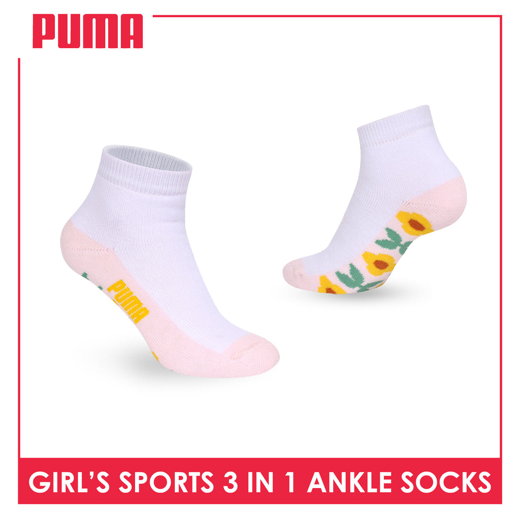 Puma Girls’ Cotton Thick Sports Ankle Socks 3 pairs in 1 pack PGSKG11