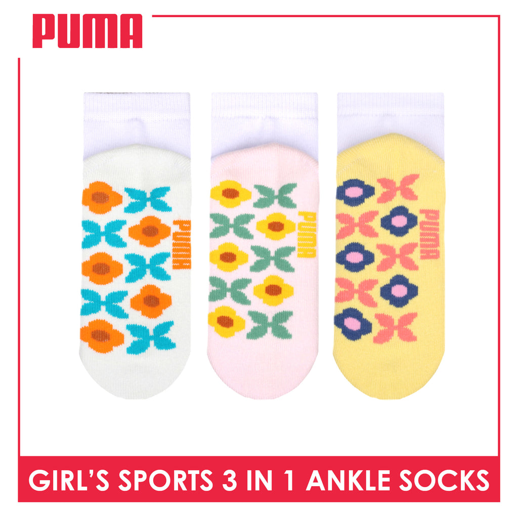 Puma Girls’ Cotton Thick Sports Ankle Socks 3 pairs in 1 pack PGSKG11