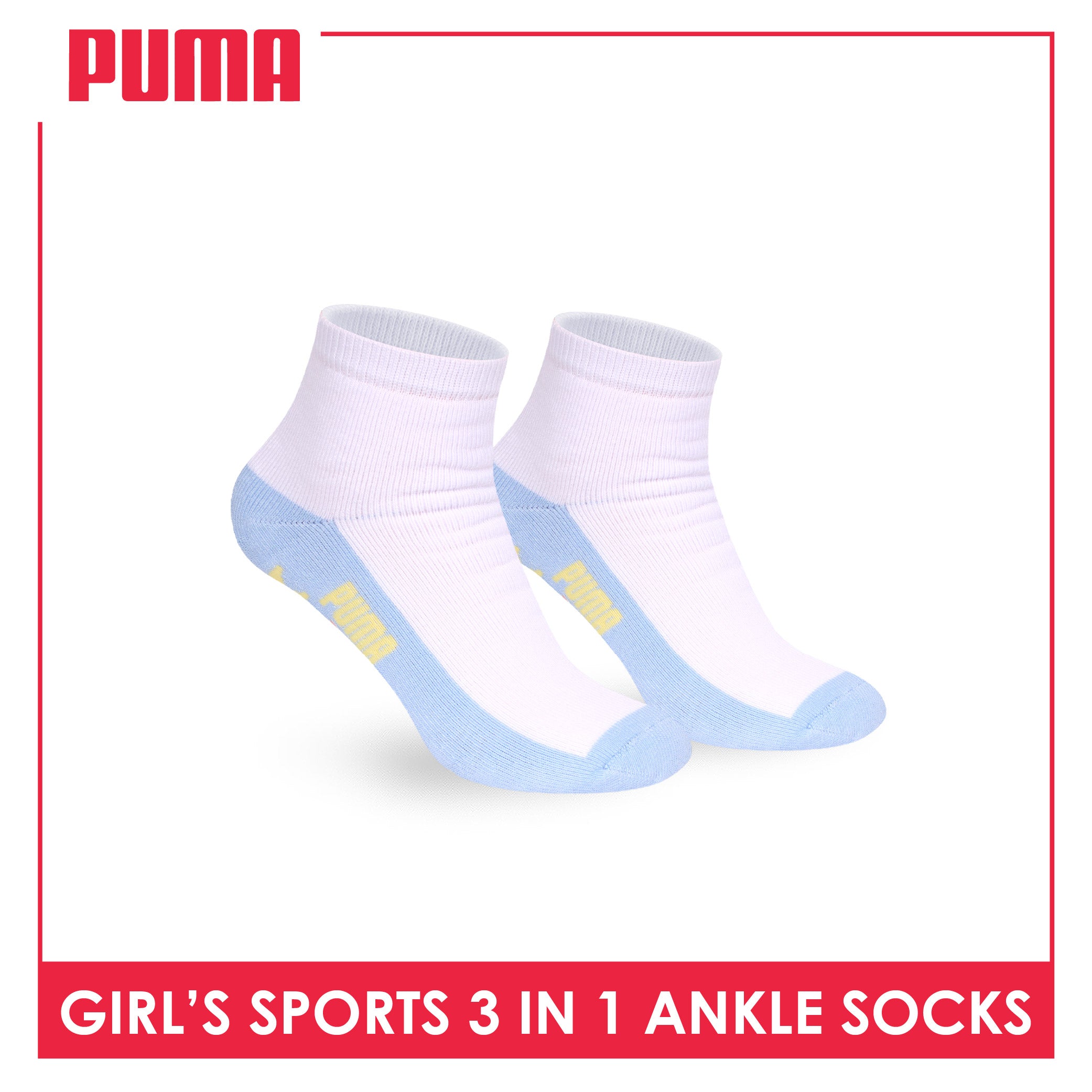 Puma Girls’ Cotton Thick Sports Ankle Socks 3 pairs in 1 pack PGSKG11