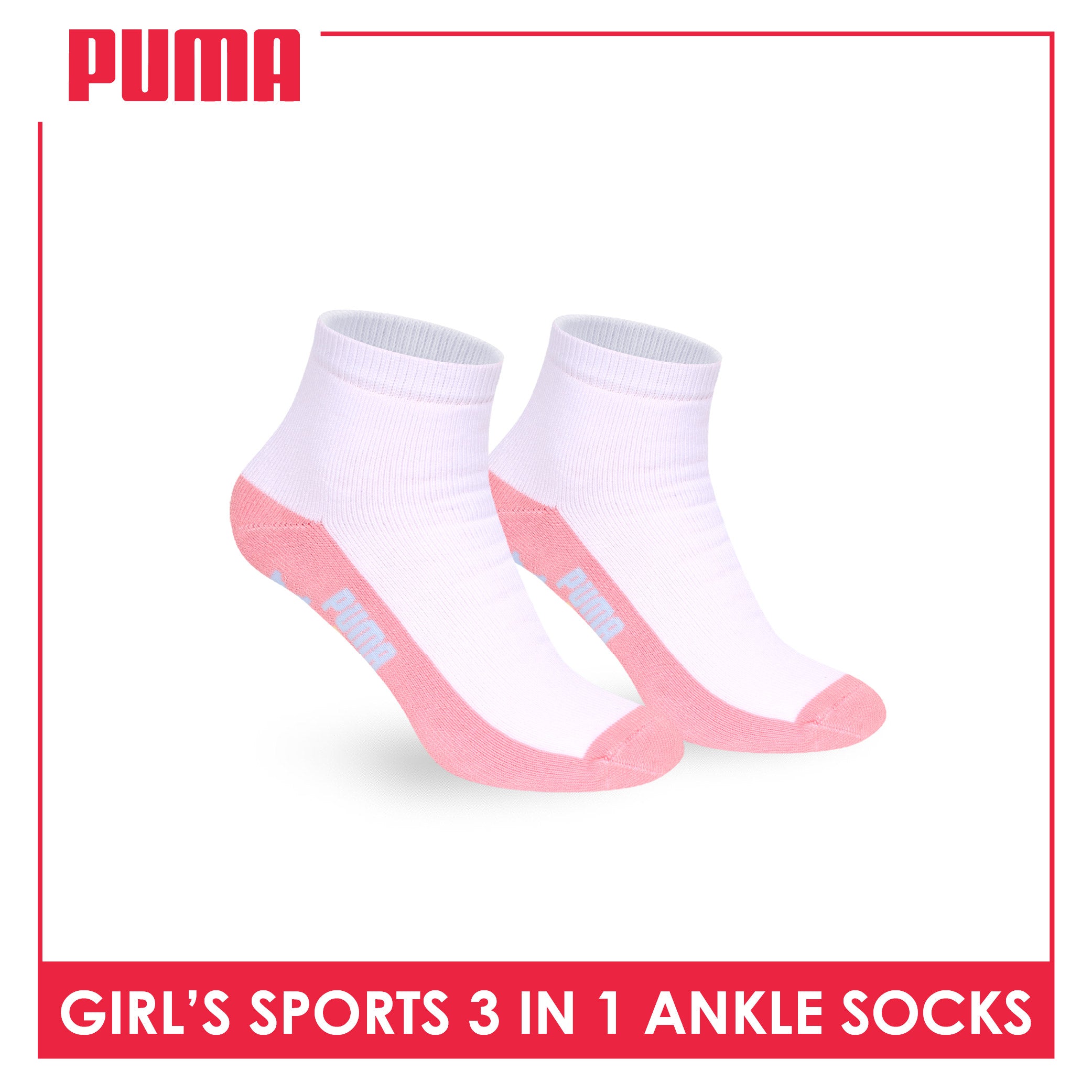 Puma Girls’ Cotton Thick Sports Ankle Socks 3 pairs in 1 pack PGSKG11