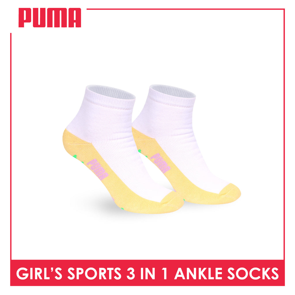 Puma Girls’ Cotton Thick Sports Ankle Socks 3 pairs in 1 pack PGSKG11