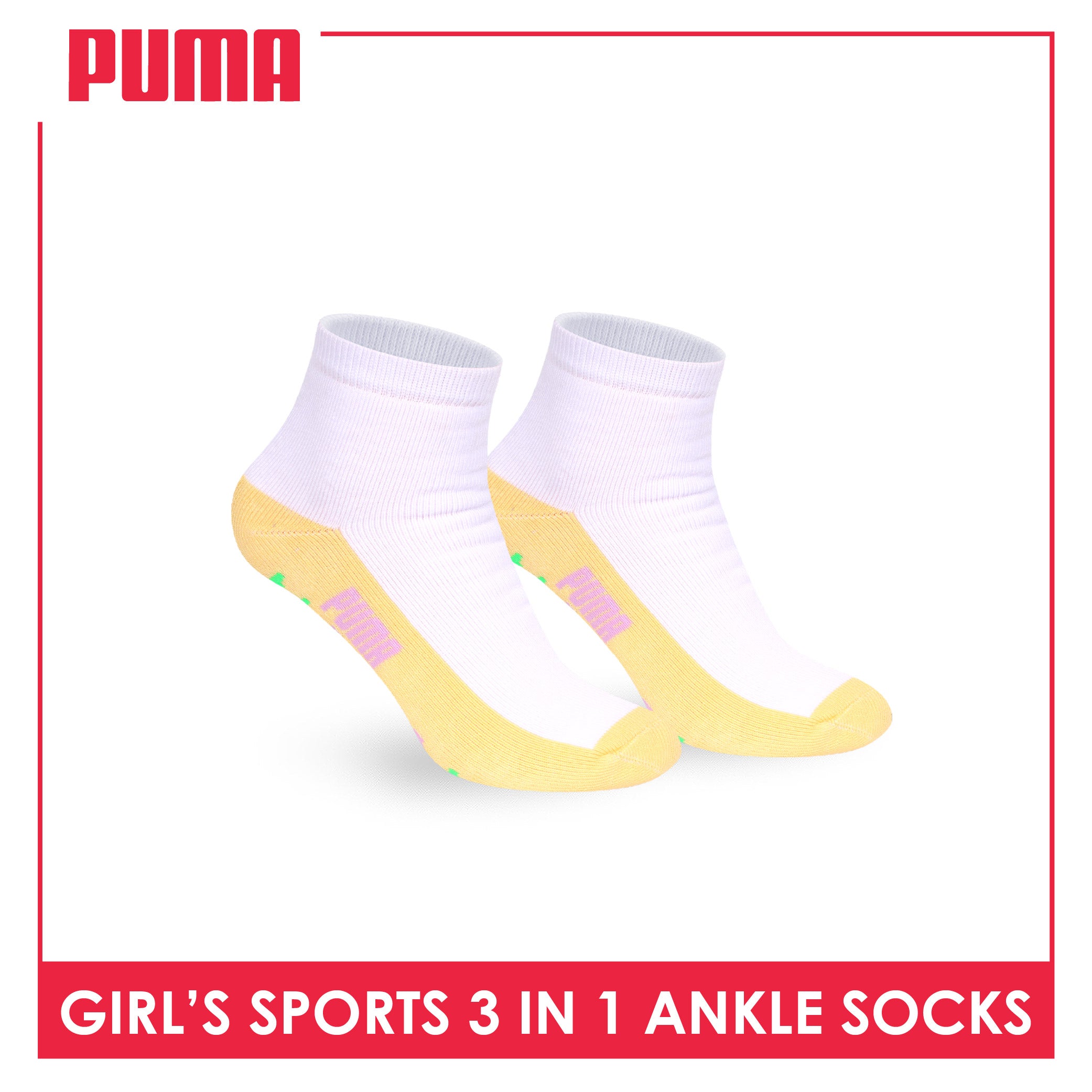Puma Girls’ Cotton Thick Sports Ankle Socks 3 pairs in 1 pack PGSKG11