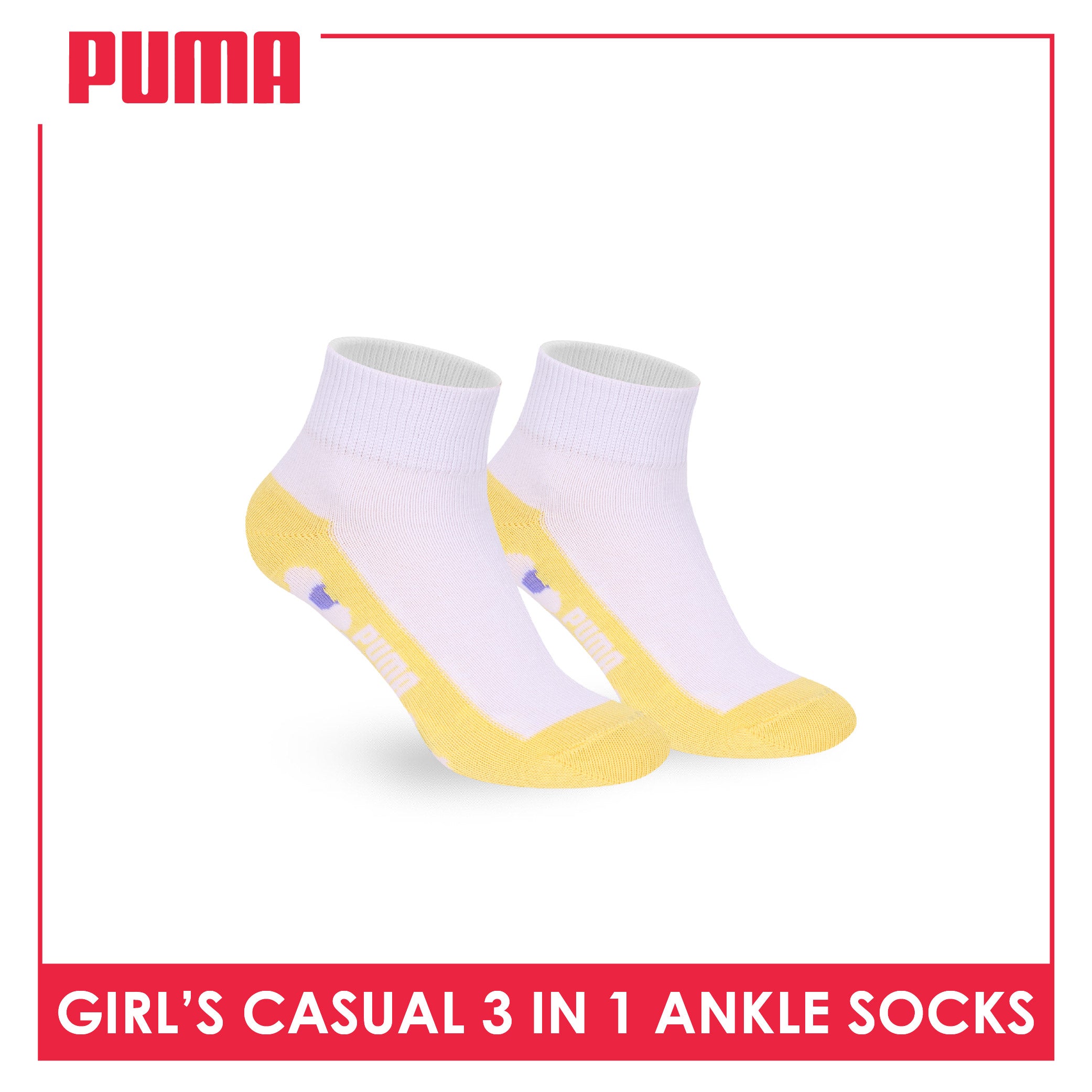 Puma Girls’ Cotton Thin Casual Ankle Socks 3 pairs in 1 pack PGCKG28