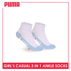 Puma Girls’ Cotton Thin Casual Ankle Socks 3 pairs in 1 pack PGCKG28