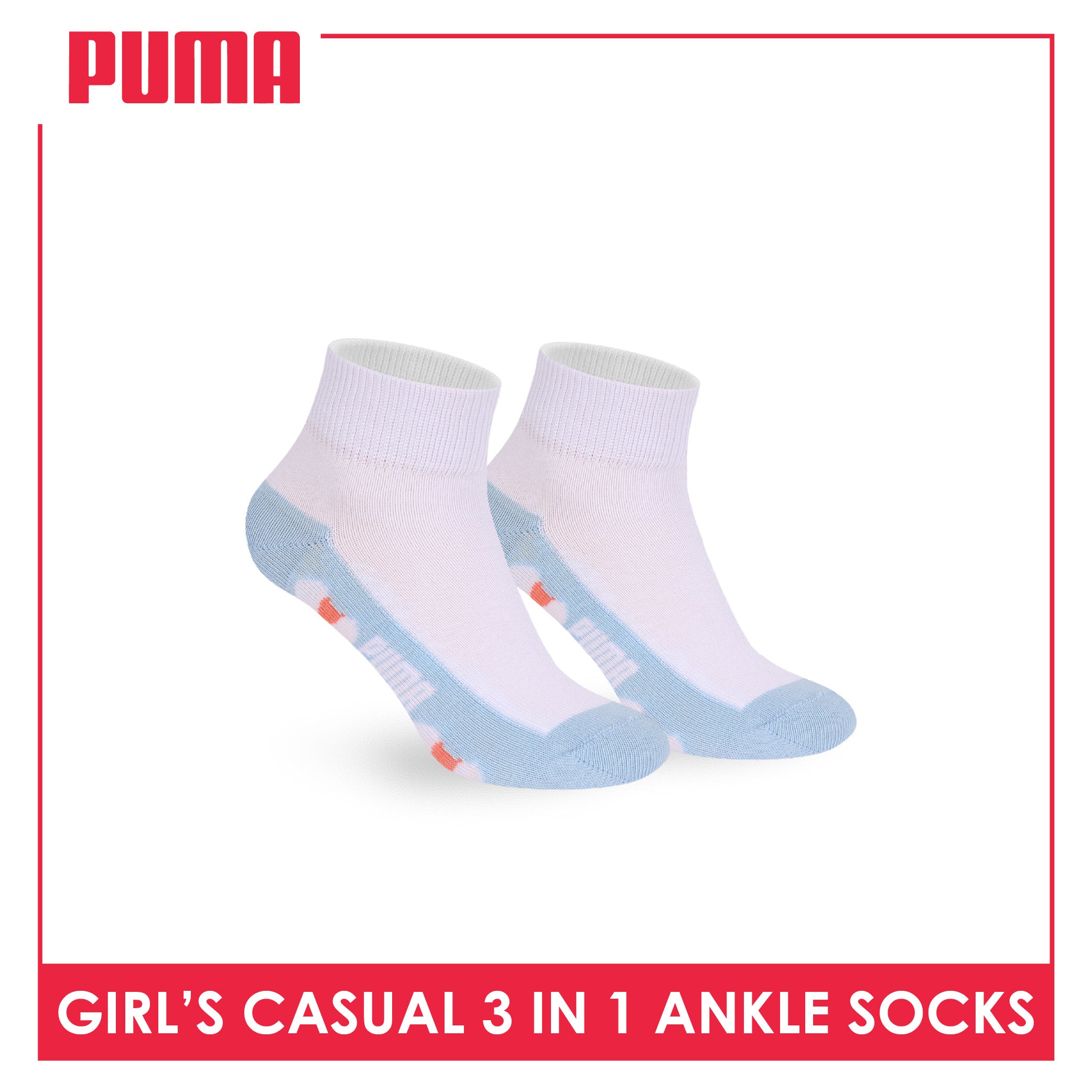 Puma Girls’ Cotton Thin Casual Ankle Socks 3 pairs in 1 pack PGCKG28