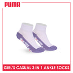 Puma Girls’ Cotton Thin Casual Ankle Socks 3 pairs in 1 pack PGCKG28