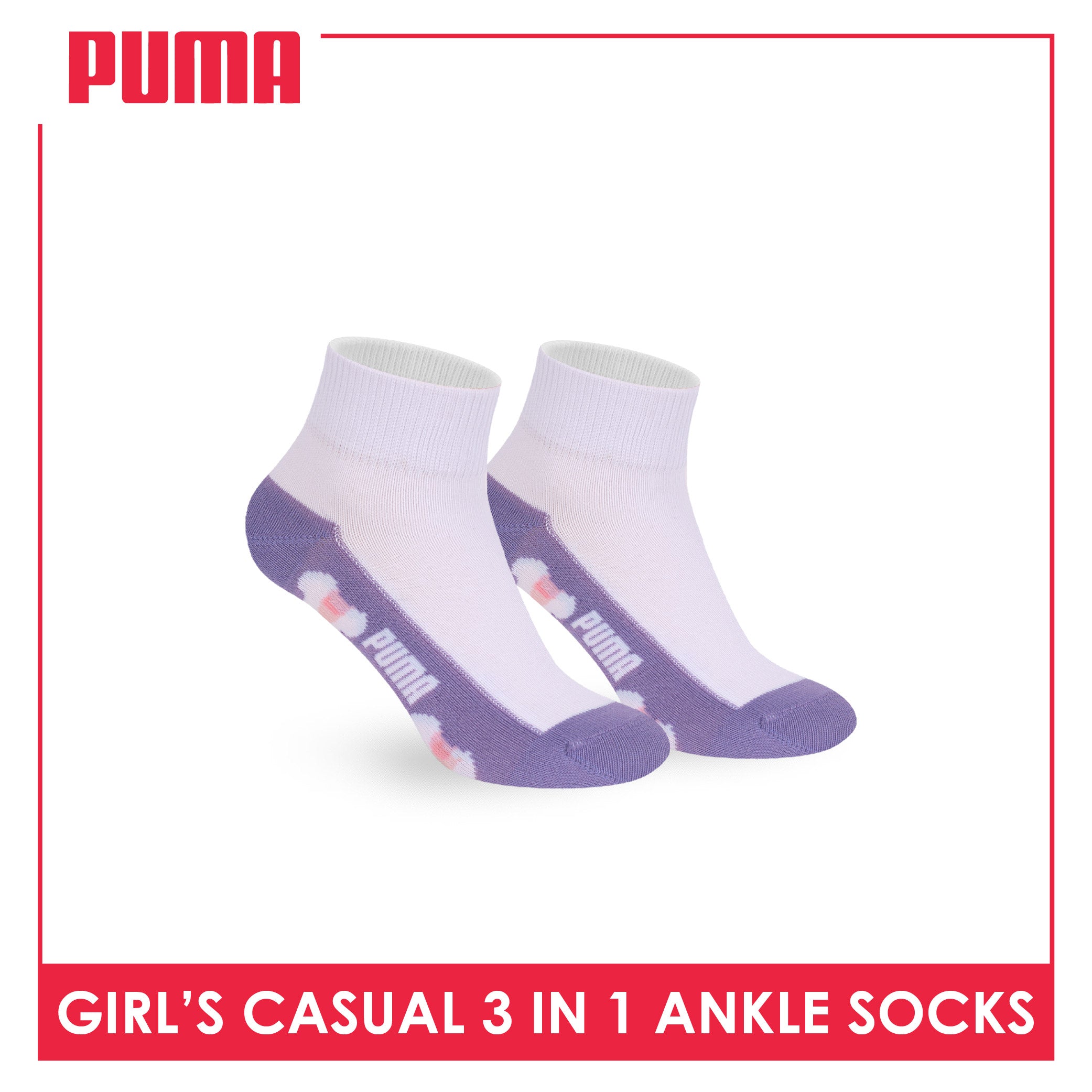 Puma Girls’ Cotton Thin Casual Ankle Socks 3 pairs in 1 pack PGCKG28