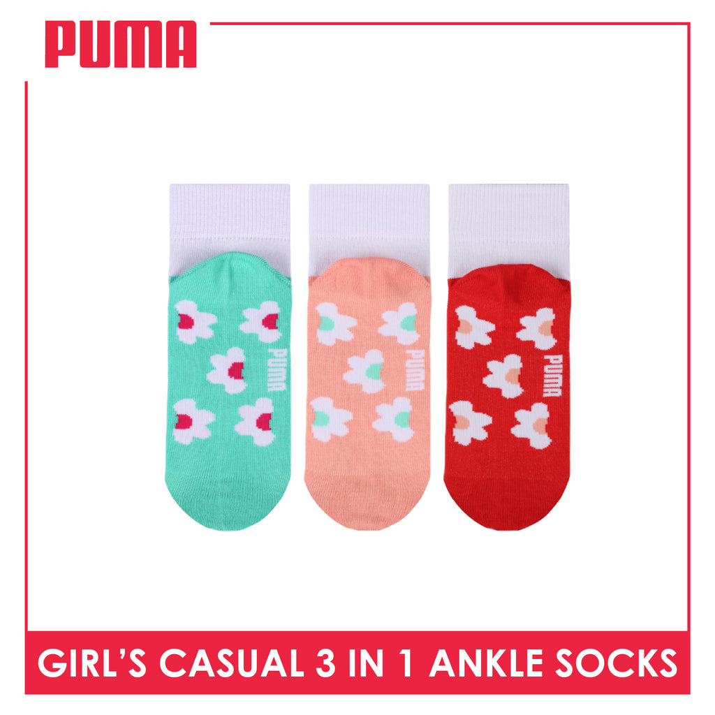 Puma Girls’ Cotton Thin Casual Ankle Socks 3 pairs in 1 pack PGCKG28