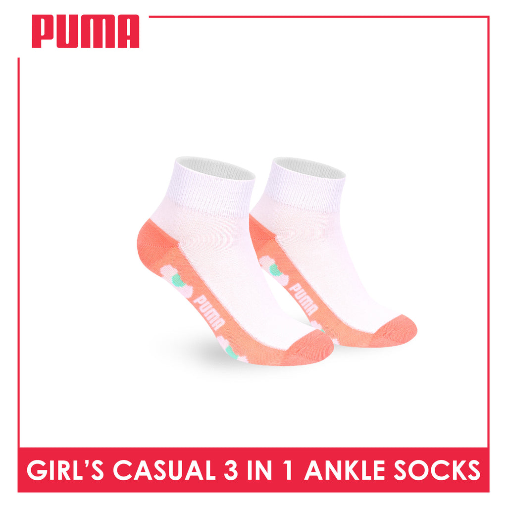 Puma Girls’ Cotton Thin Casual Ankle Socks 3 pairs in 1 pack PGCKG28