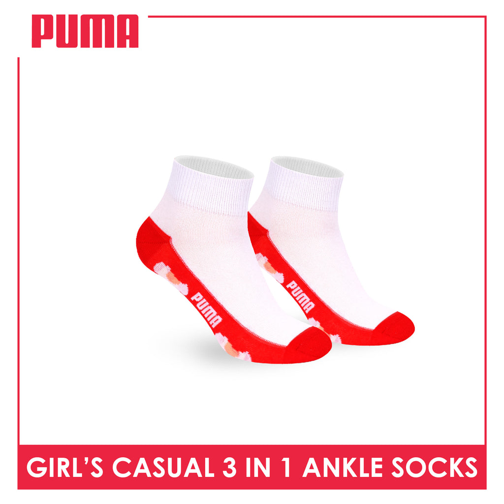 Puma Girls’ Cotton Thin Casual Ankle Socks 3 pairs in 1 pack PGCKG28