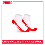 Puma Girls’ Cotton Thin Casual Ankle Socks 3 pairs in 1 pack PGCKG28