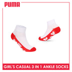 Puma Girls’ Cotton Thin Casual Ankle Socks 3 pairs in 1 pack PGCKG28