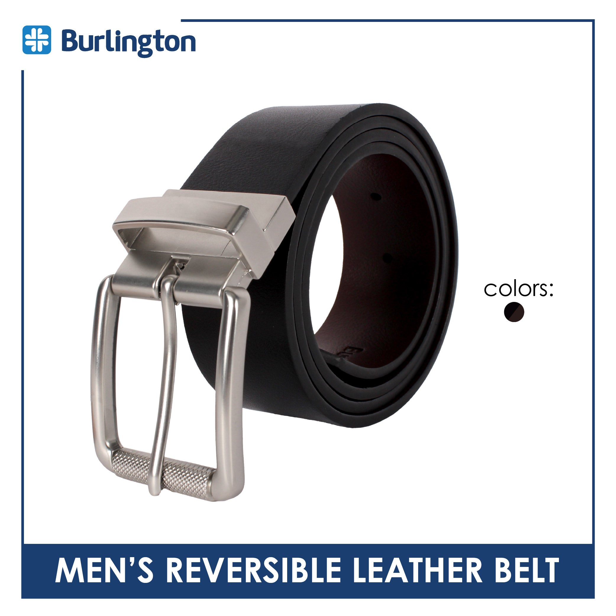 Burlington Men's Reversible Genuine Leather Belt 1 piece JMLR611