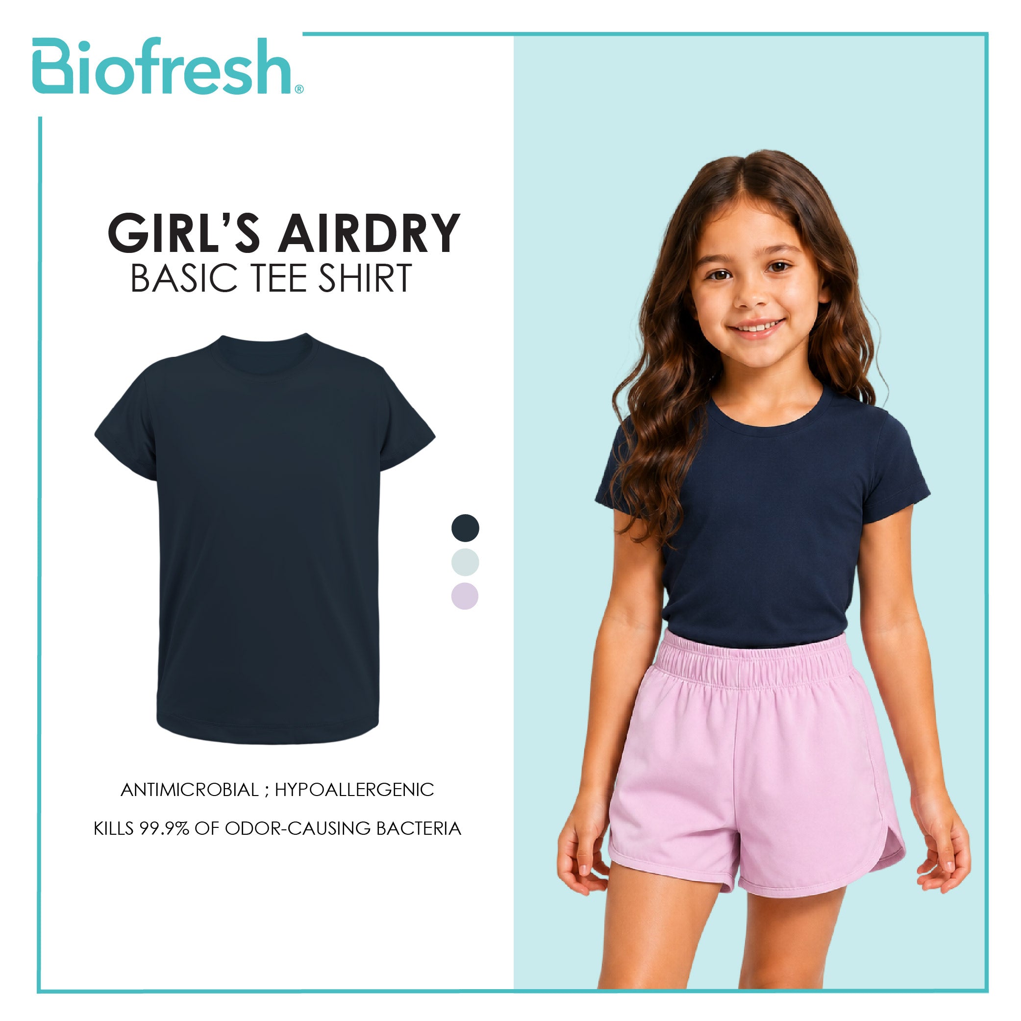 Biofresh Active Kids Girls AirDry Basic Tee Shirt 1 piece MUGSR611