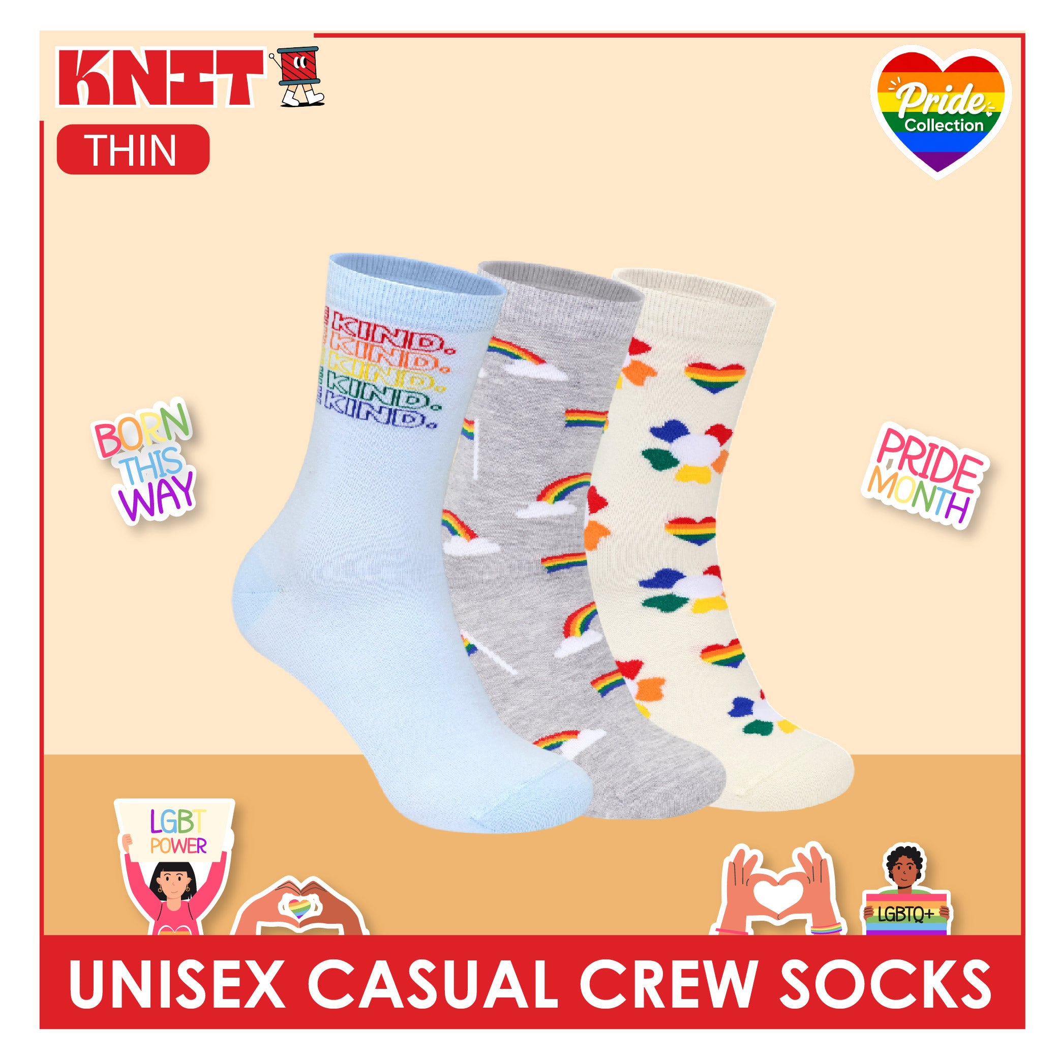 Knit | Pride Month Unisex Cotton Thin Casual Crew Socks 1 pair KMC621