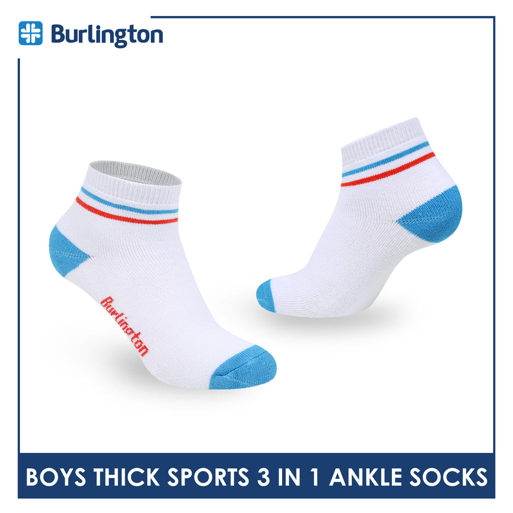 Burlington Boys’ Cotton Thick Sports Ankle Socks 3 pairs in 1 pack BBSG611