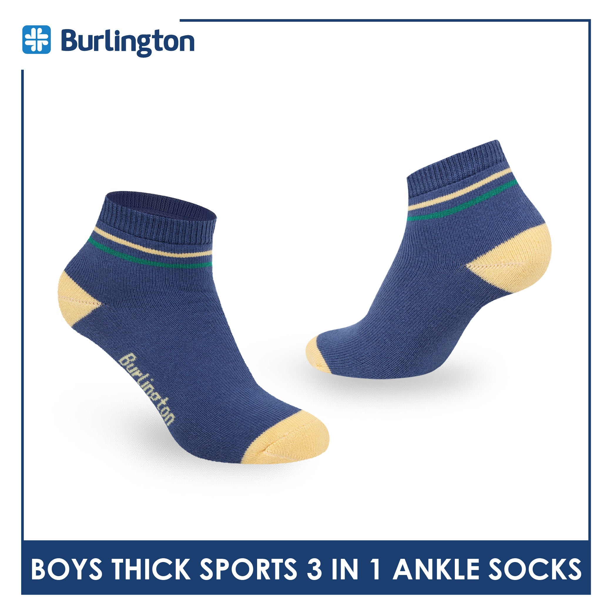 Burlington Boys’ Cotton Thick Sports Ankle Socks 3 pairs in 1 pack BBSG611