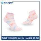 Burlington Girl's Cotton Thin Casual Ankle Socks 3 pairs in 1 pack BGCG612