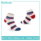 Biofresh Boys’ Cotton Thin Casual Ankle Socks 3 pairs in 1 pack RBCG617