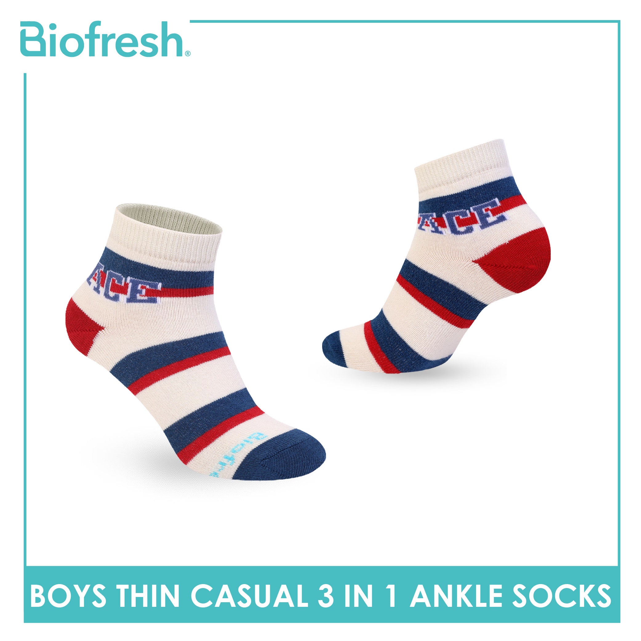 Biofresh Boys’ Cotton Thin Casual Ankle Socks 3 pairs in 1 pack RBCG617