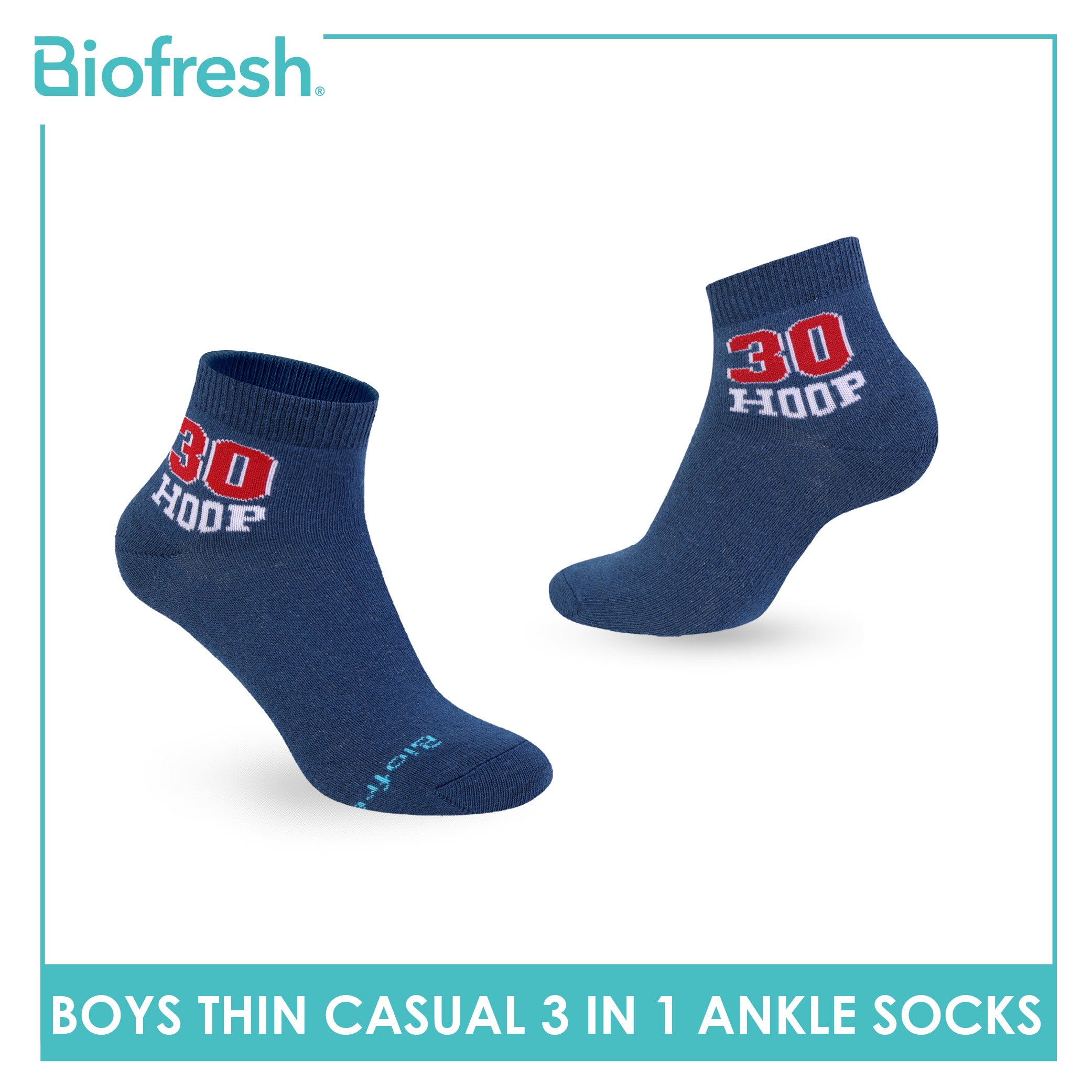 Biofresh Boys’ Cotton Thin Casual Ankle Socks 3 pairs in 1 pack RBCG617