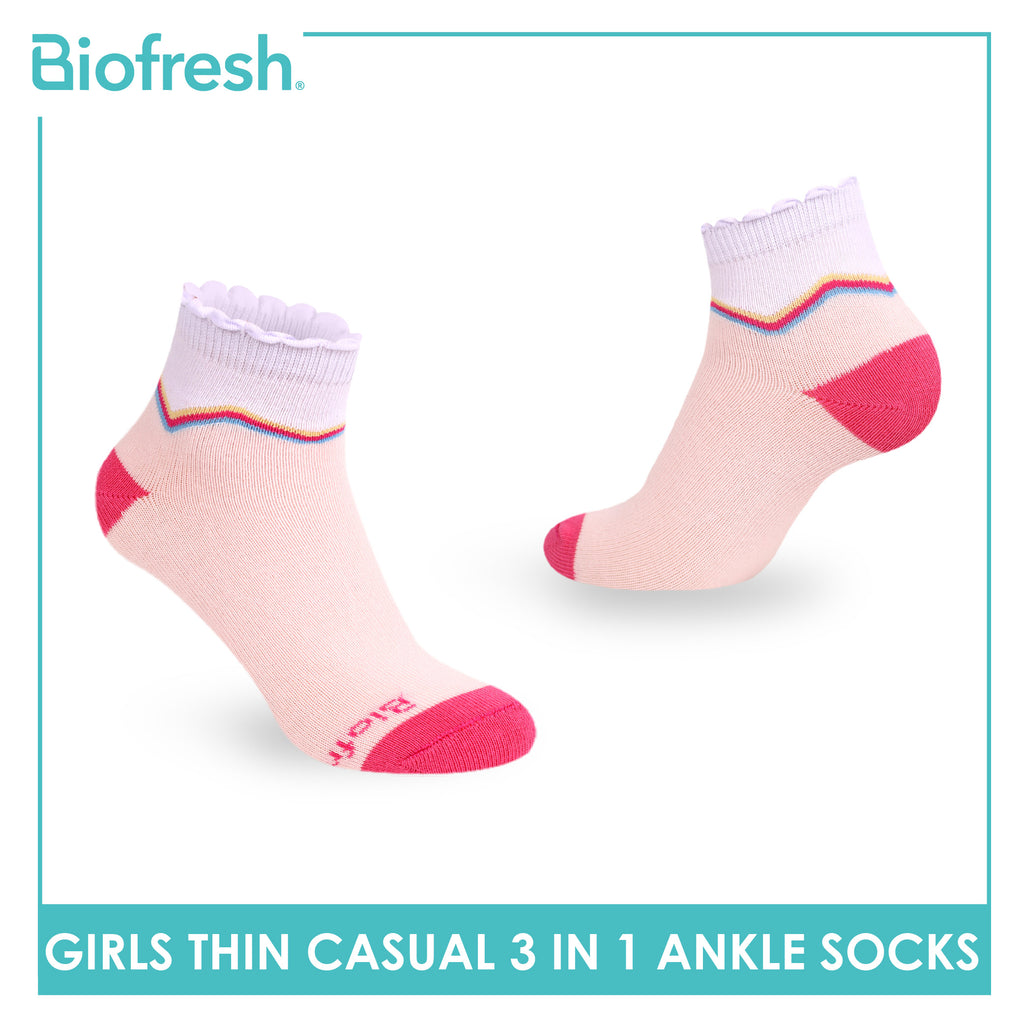Biofresh Girl's Cotton Thin Casual Ankle Socks 3 pairs in 1 pack RGCG611