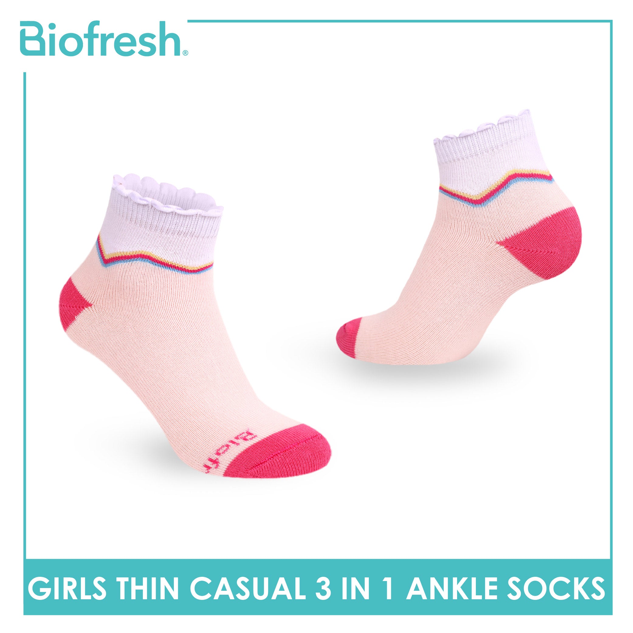 Biofresh Girl's Cotton Thin Casual Ankle Socks 3 pairs in 1 pack RGCG611