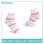 Biofresh Girl's Cotton Thin Casual Ankle Socks 3 pairs in 1 pack RGCG611