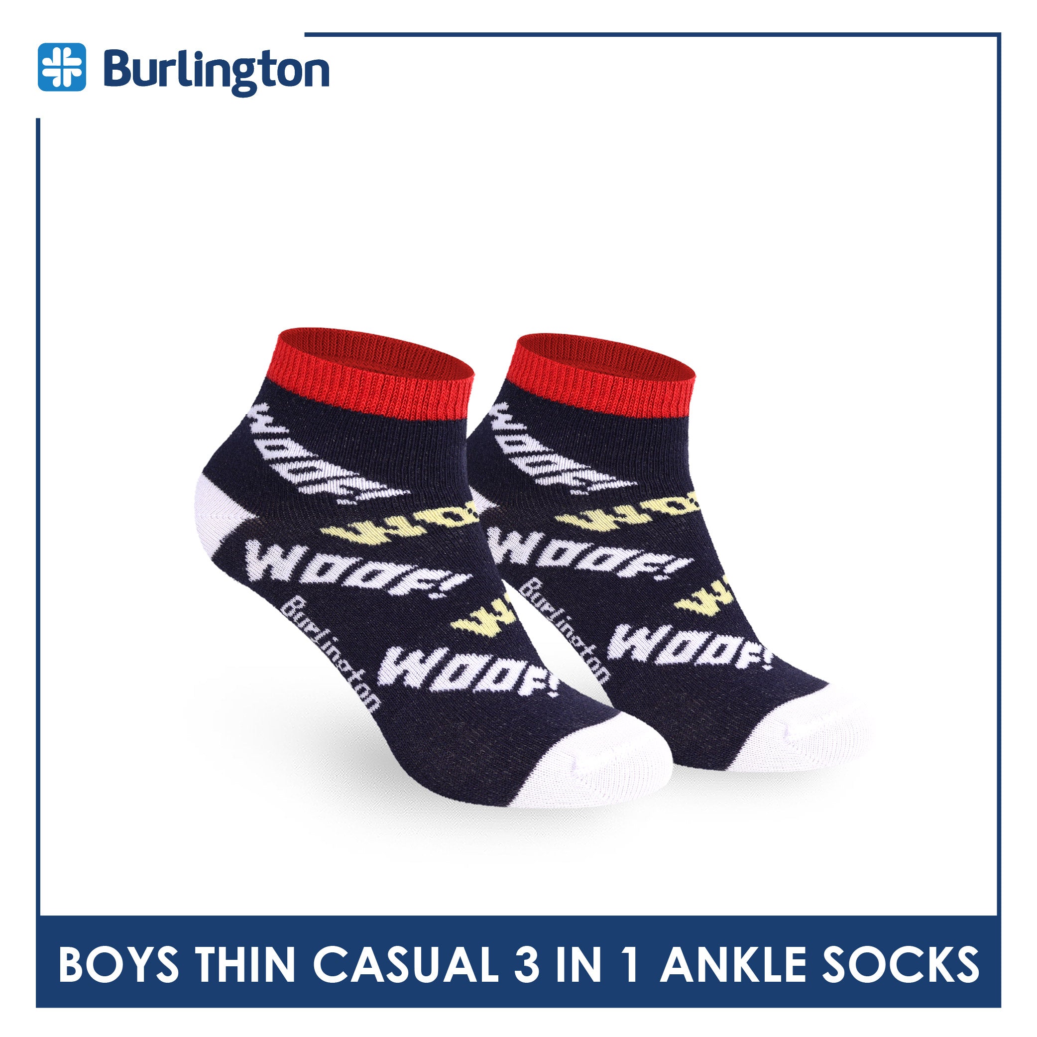 Burlington Boys’ Cotton Thin Casual Ankle Socks 3 pairs in 1 pack BBCG614