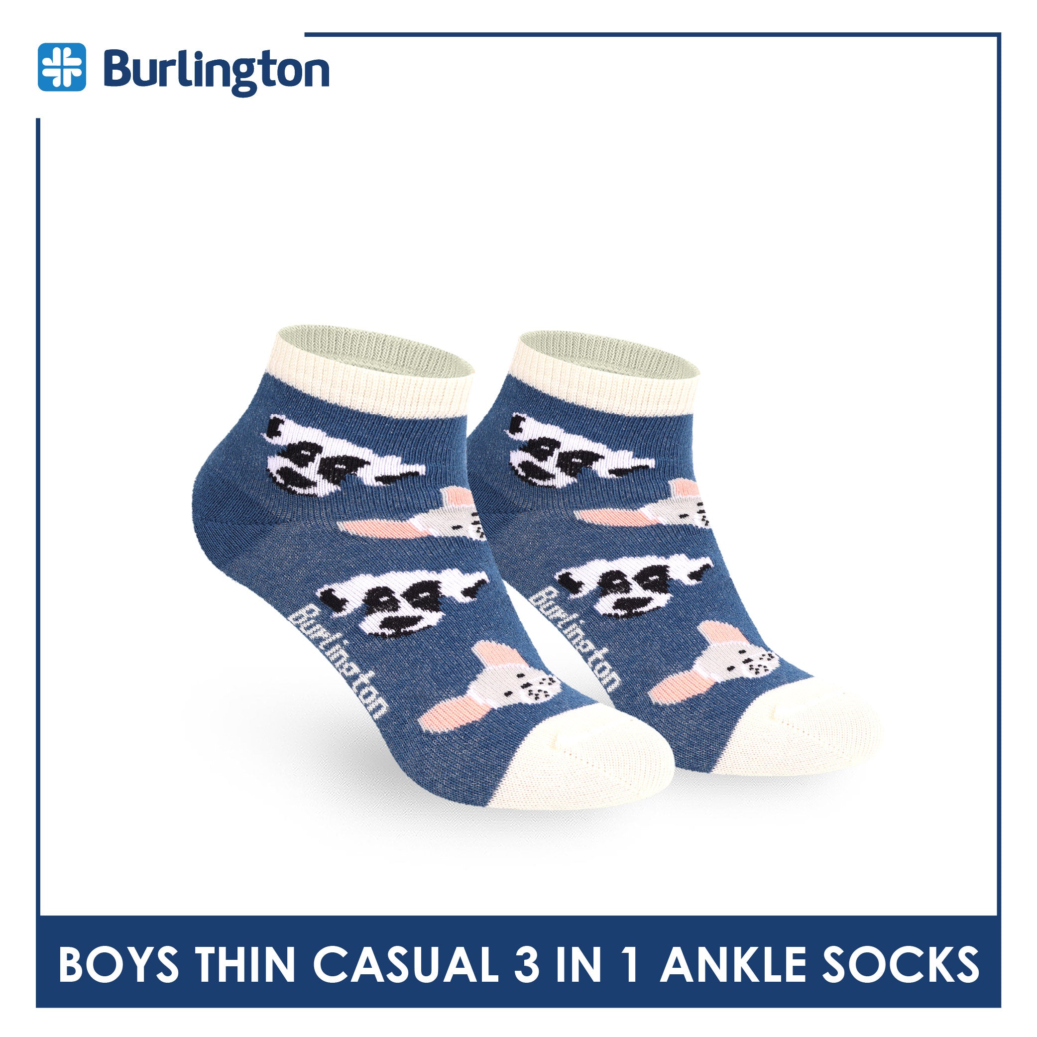Burlington Boys’ Cotton Thin Casual Ankle Socks 3 pairs in 1 pack BBCG614