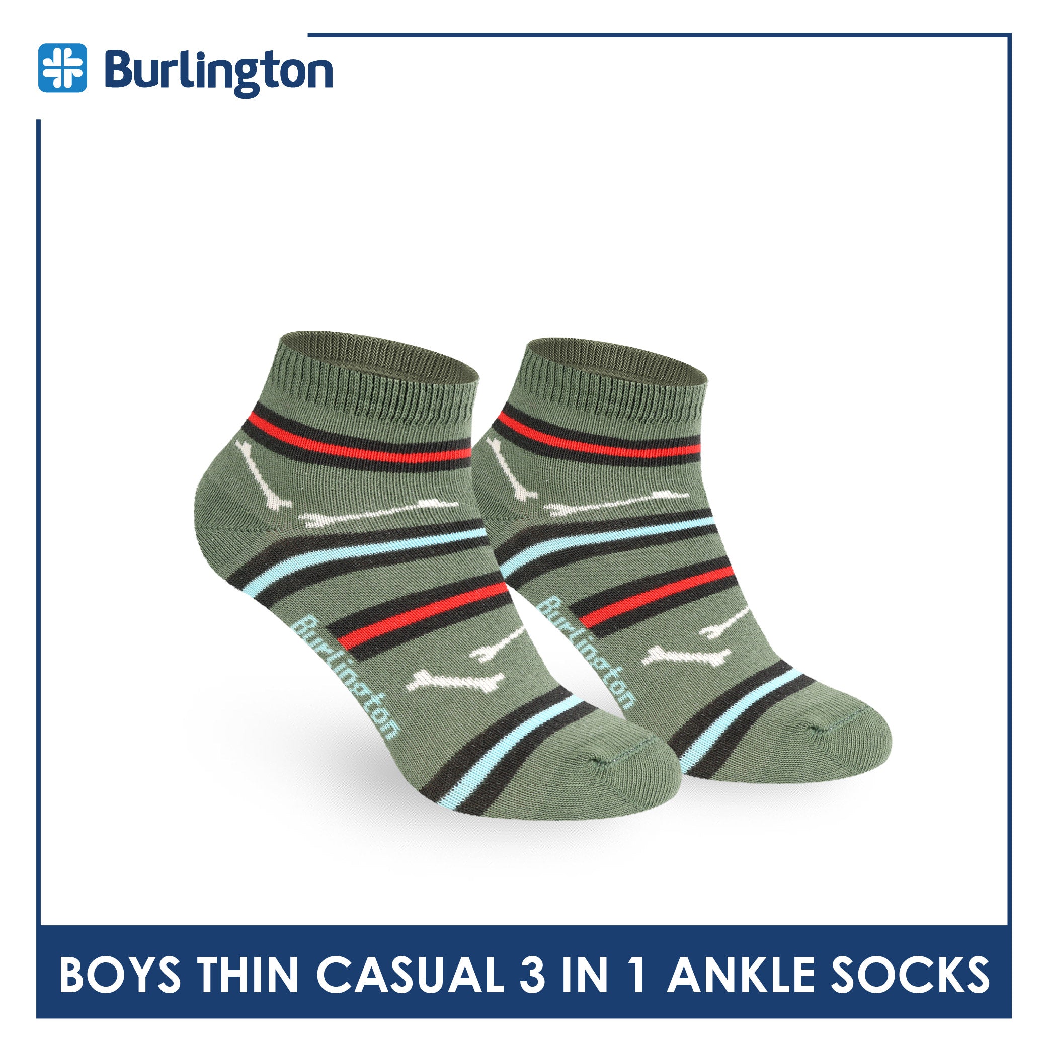 Burlington Boys’ Cotton Thin Casual Ankle Socks 3 pairs in 1 pack BBCG614