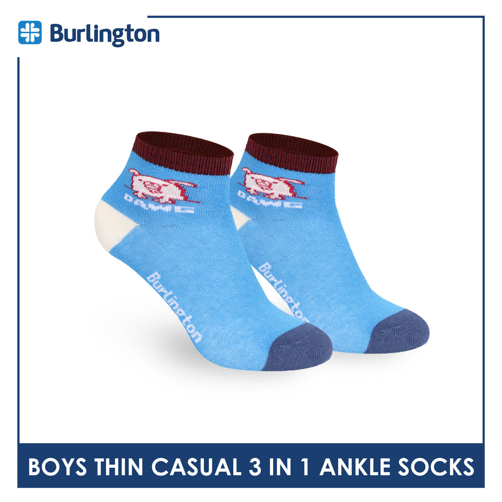 Burlington Boys’ Cotton Thin Casual Ankle Socks 3 pairs in 1 pack BBCG616