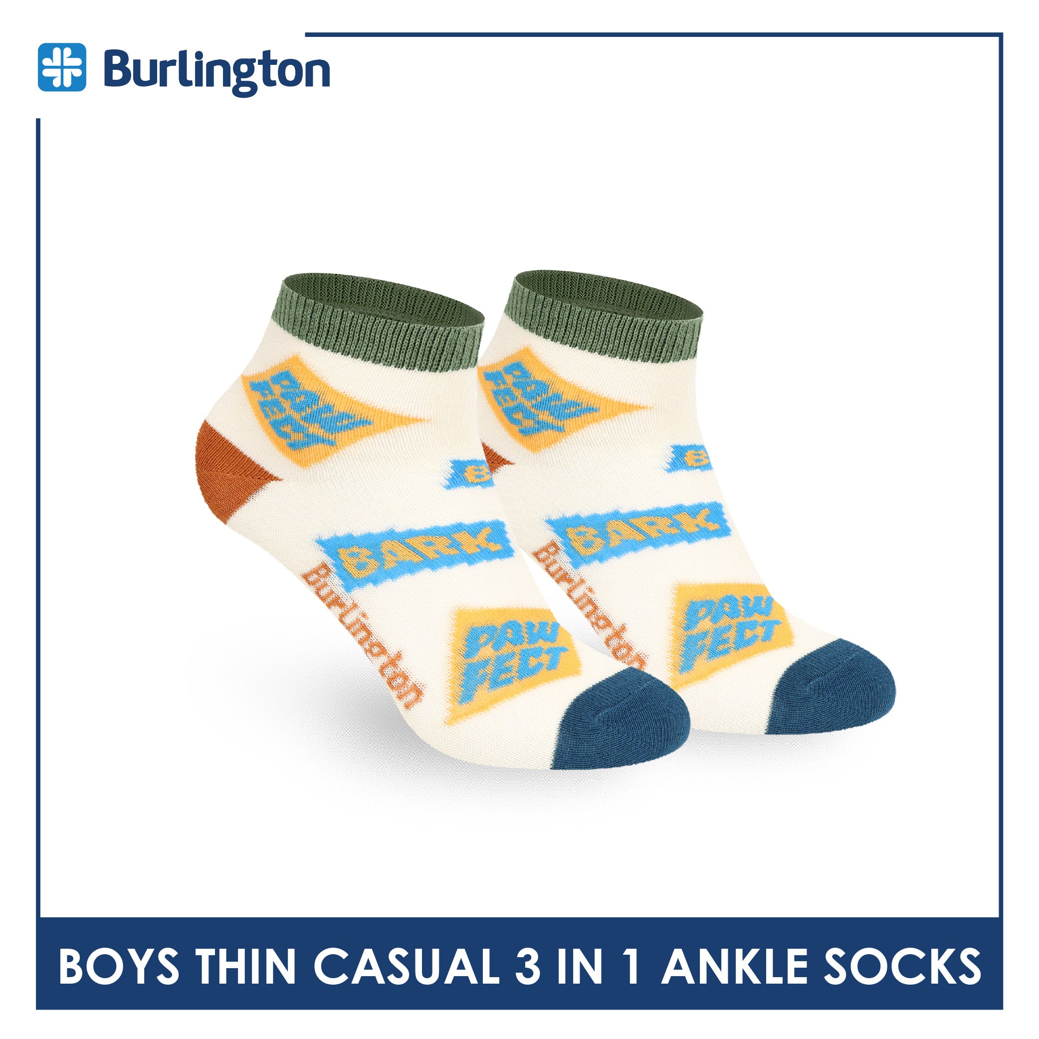 Burlington Boys’ Cotton Thin Casual Ankle Socks 3 pairs in 1 pack BBCG616