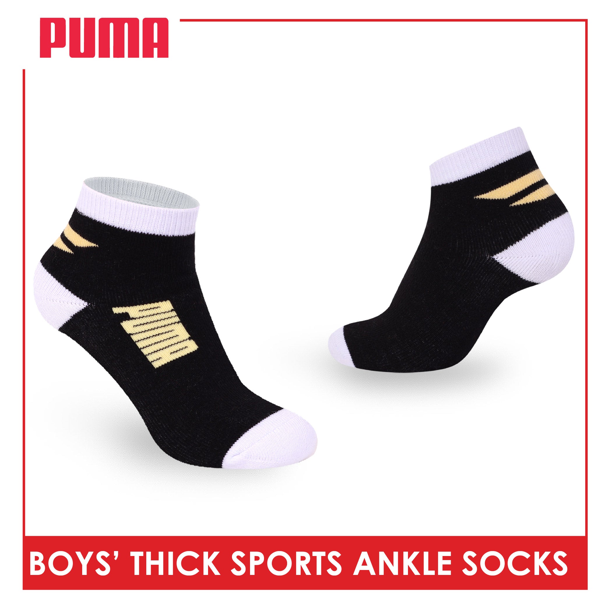 Puma Boys’ Cotton Thick Sports Ankle Socks 3 pairs in 1 pack PBSG611