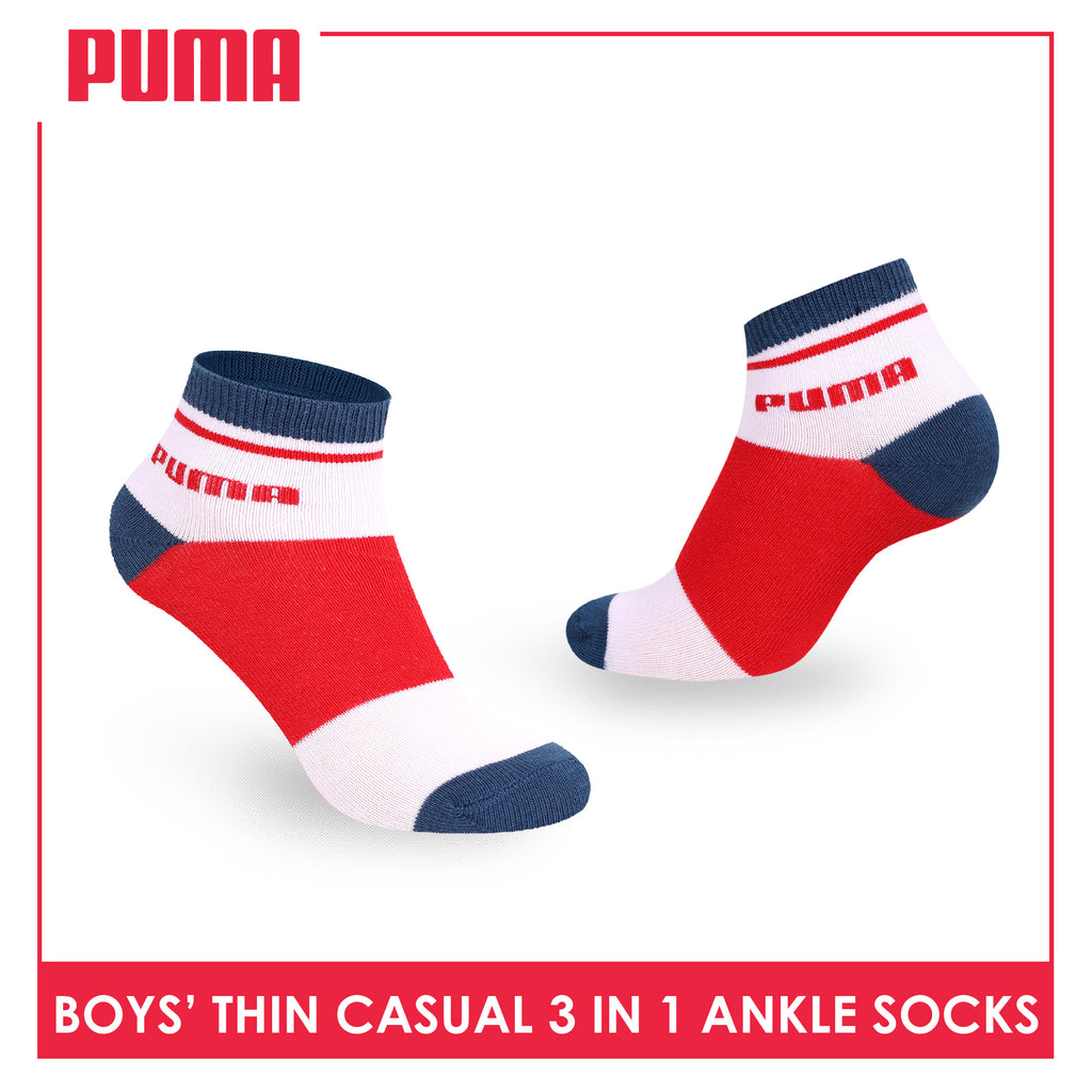 Puma Boys’ Cotton Thin Casual Ankle Socks 3 pairs in 1 pack PBCG611