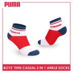 Puma Boys’ Cotton Thin Casual Ankle Socks 3 pairs in 1 pack PBCG611
