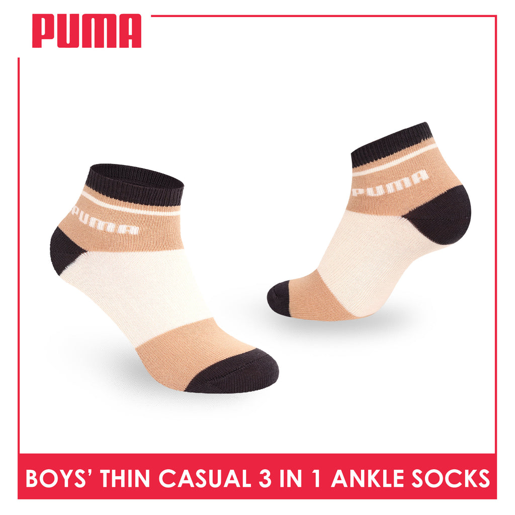 Puma Boys’ Cotton Thin Casual Ankle Socks 3 pairs in 1 pack PBCG611