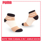 Puma Boys’ Cotton Thin Casual Ankle Socks 3 pairs in 1 pack PBCG611