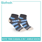 Biofresh Boys' Antimicrobial Cotton Thin Casual Ankle Socks 3 pairs in 1 pack RBCG616