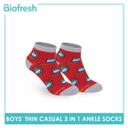 Biofresh Boys' Antimicrobial Cotton Thin Casual Ankle Socks 3 pairs in 1 pack RBCG616