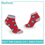 Biofresh Boys' Antimicrobial Cotton Thin Casual Ankle Socks 3 pairs in 1 pack RBCG616