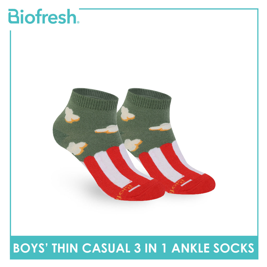 Biofresh Boys' Antimicrobial Cotton Thin Casual Ankle Socks 3 pairs in 1 pack RBCG616