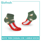 Biofresh Boys' Antimicrobial Cotton Thin Casual Ankle Socks 3 pairs in 1 pack RBCG616