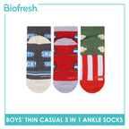 Biofresh Boys' Antimicrobial Cotton Thin Casual Ankle Socks 3 pairs in 1 pack RBCG616