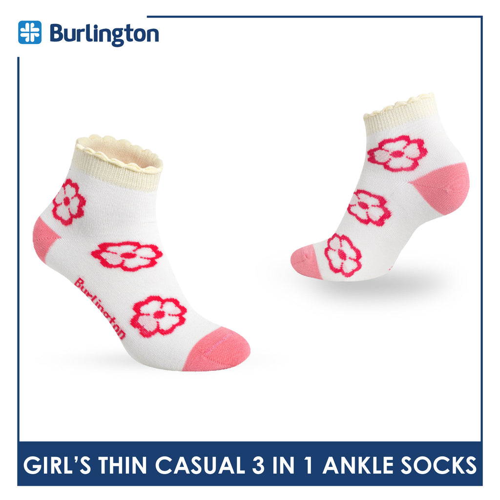Burlington Girl's Cotton Thin Casual Ruffle Ankle Socks 3 pairs in 1 pack BGCG634