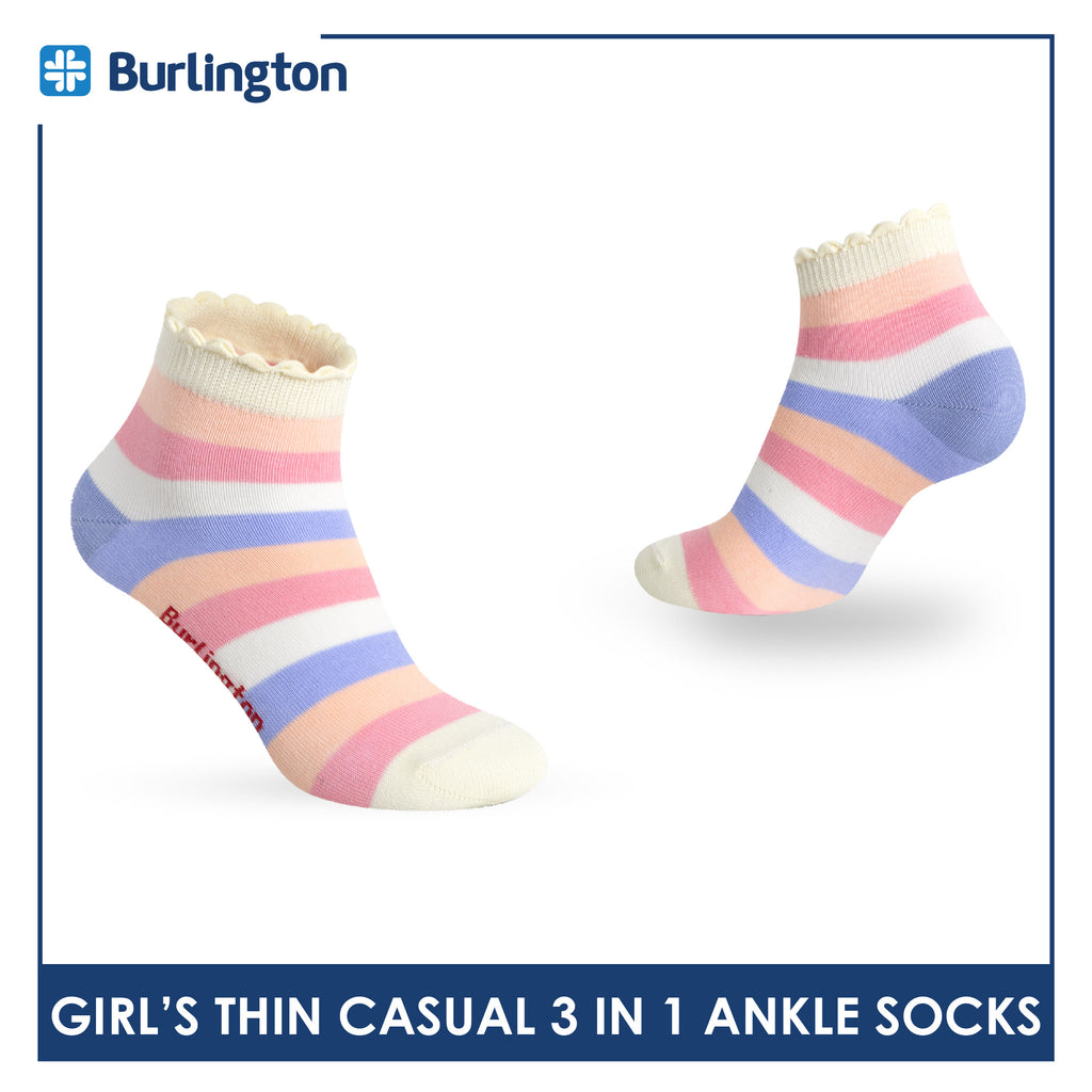 Burlington Girl's Cotton Thin Casual Ruffle Ankle Socks 3 pairs in 1 pack BGCG634