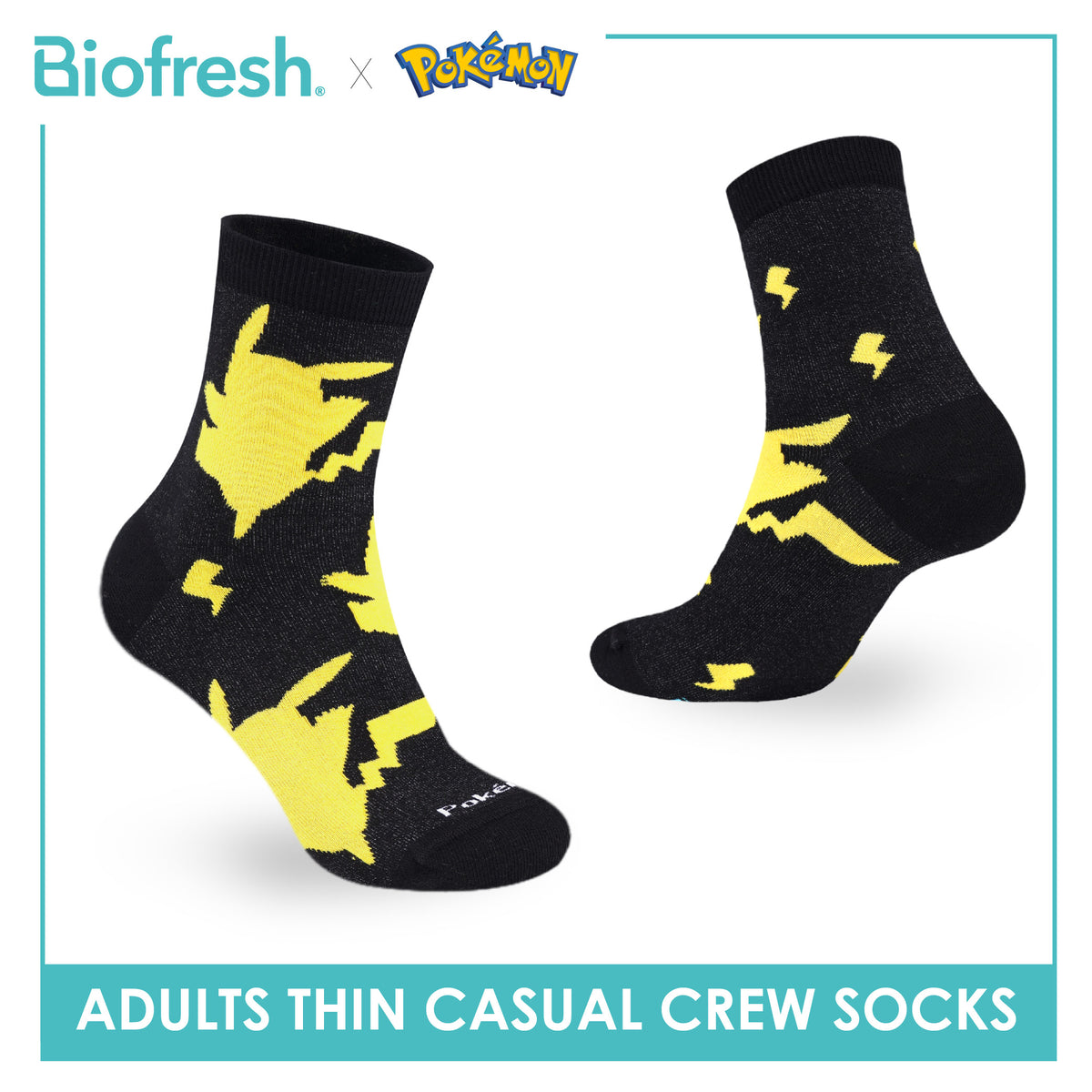 Biofresh | Pokemon Adults Antimicrobial Cotton Thin Casual Crew Socks 1 pair PKRMC631
