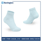 Burlington Girls’ Embossed Cotton Thin Casual Ankle Socks 3 pairs in 1 pack BGCMG611