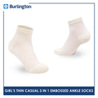 Burlington Girls’ Embossed Cotton Thin Casual Ankle Socks 3 pairs in 1 pack BGCMG611