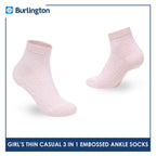 Burlington Girls’ Embossed Cotton Thin Casual Ankle Socks 3 pairs in 1 pack BGCMG611